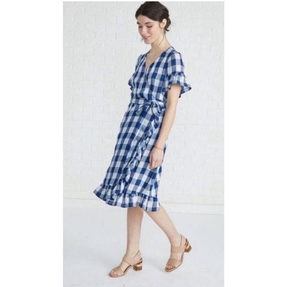 Amour Vert Dresses & Skirts - - Amour Vert Gina Blue Gingham Midi Wrap Dress